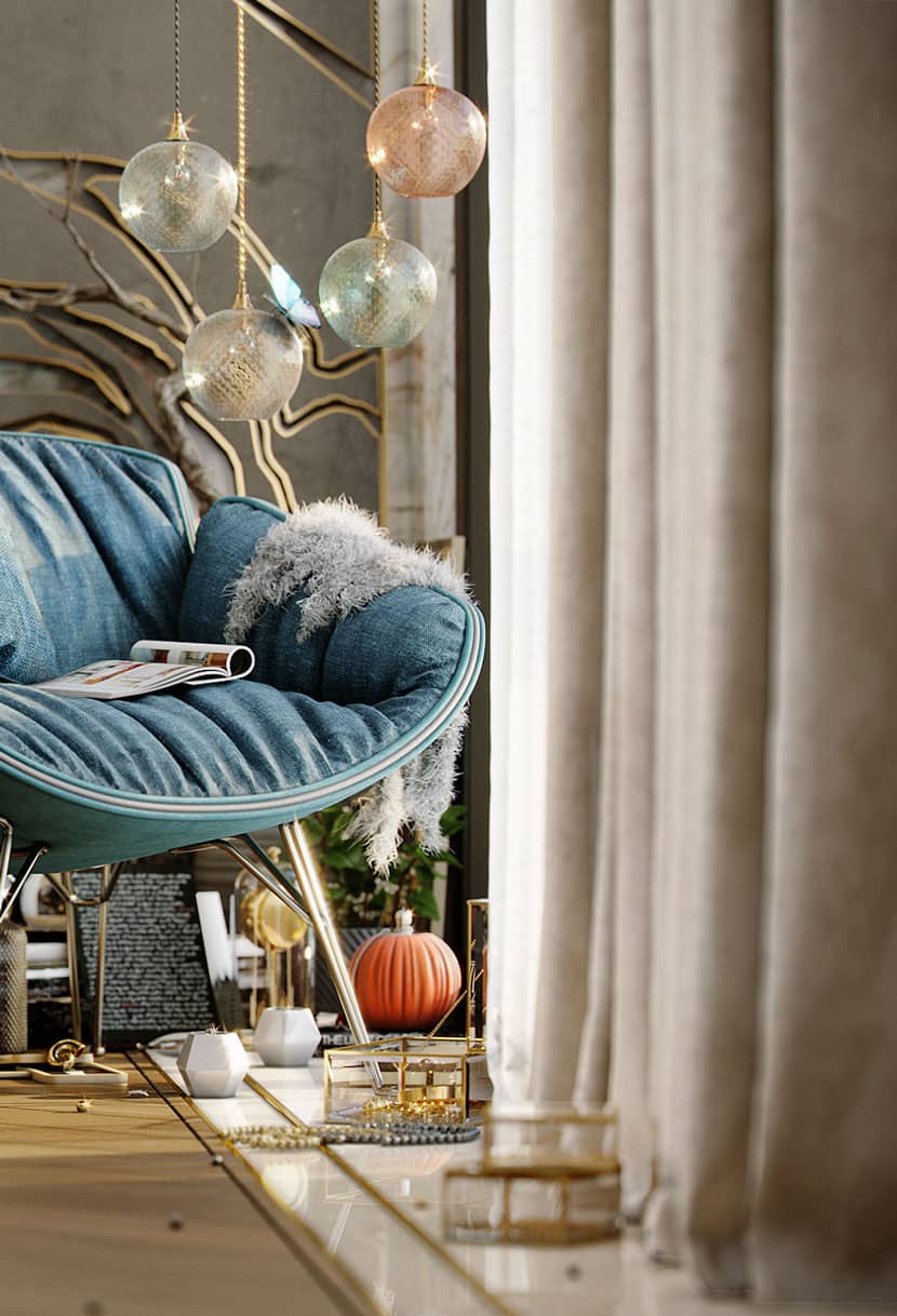 Blue chair in luxury Bedroom